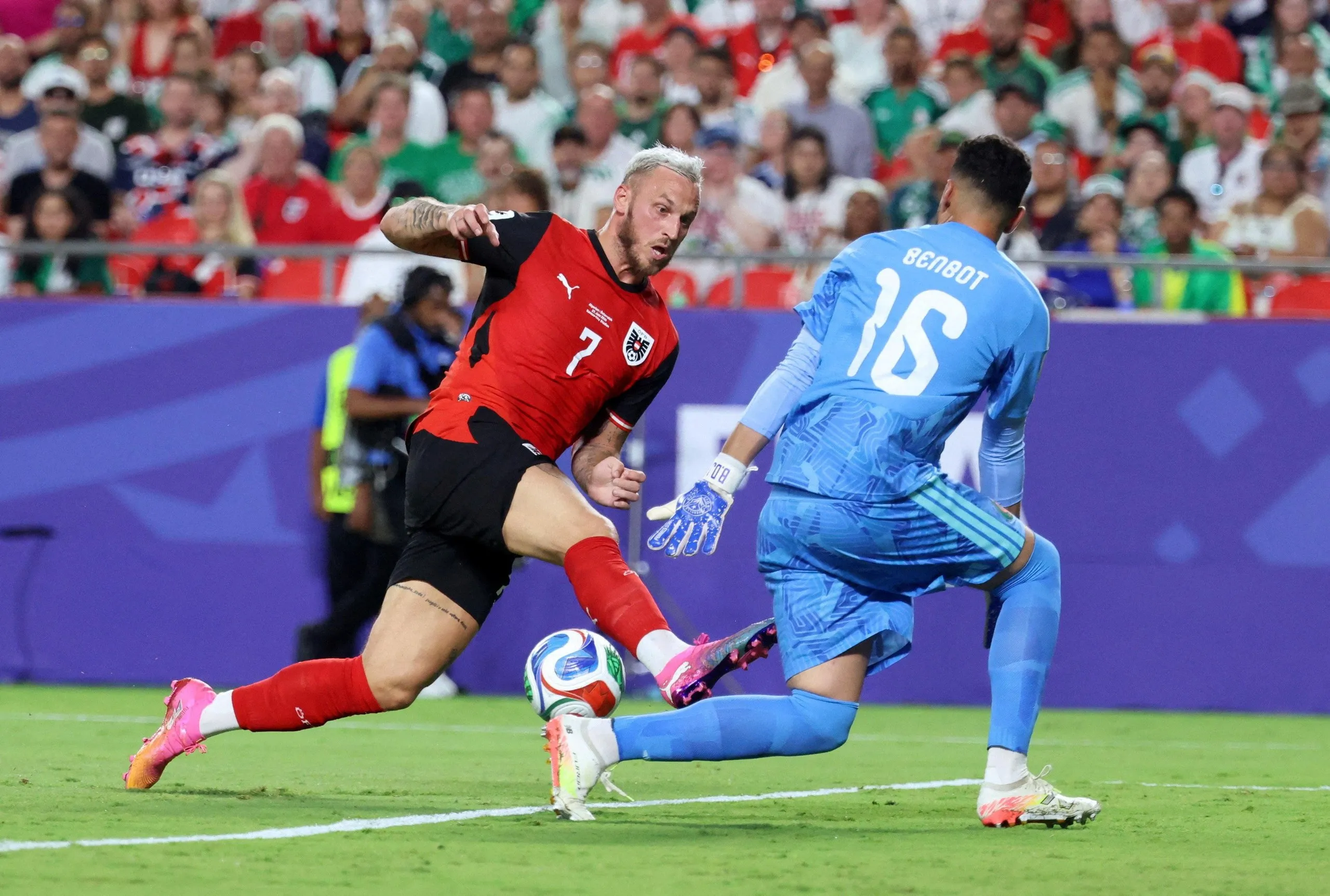 Marko Arnautovic slots home Austria’s opener.