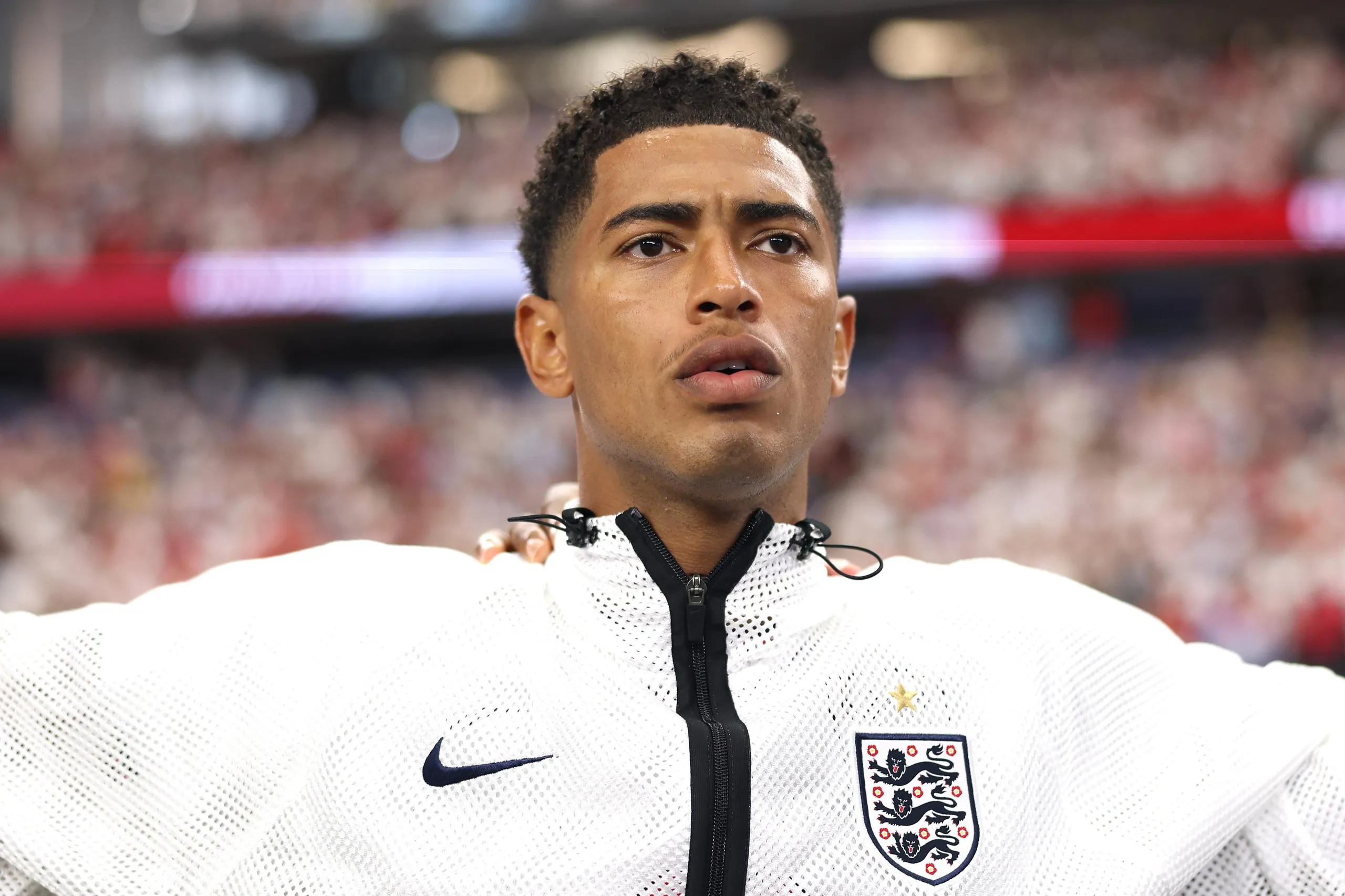 Jude Bellingham sings the national anthem before England’s game with Croatia