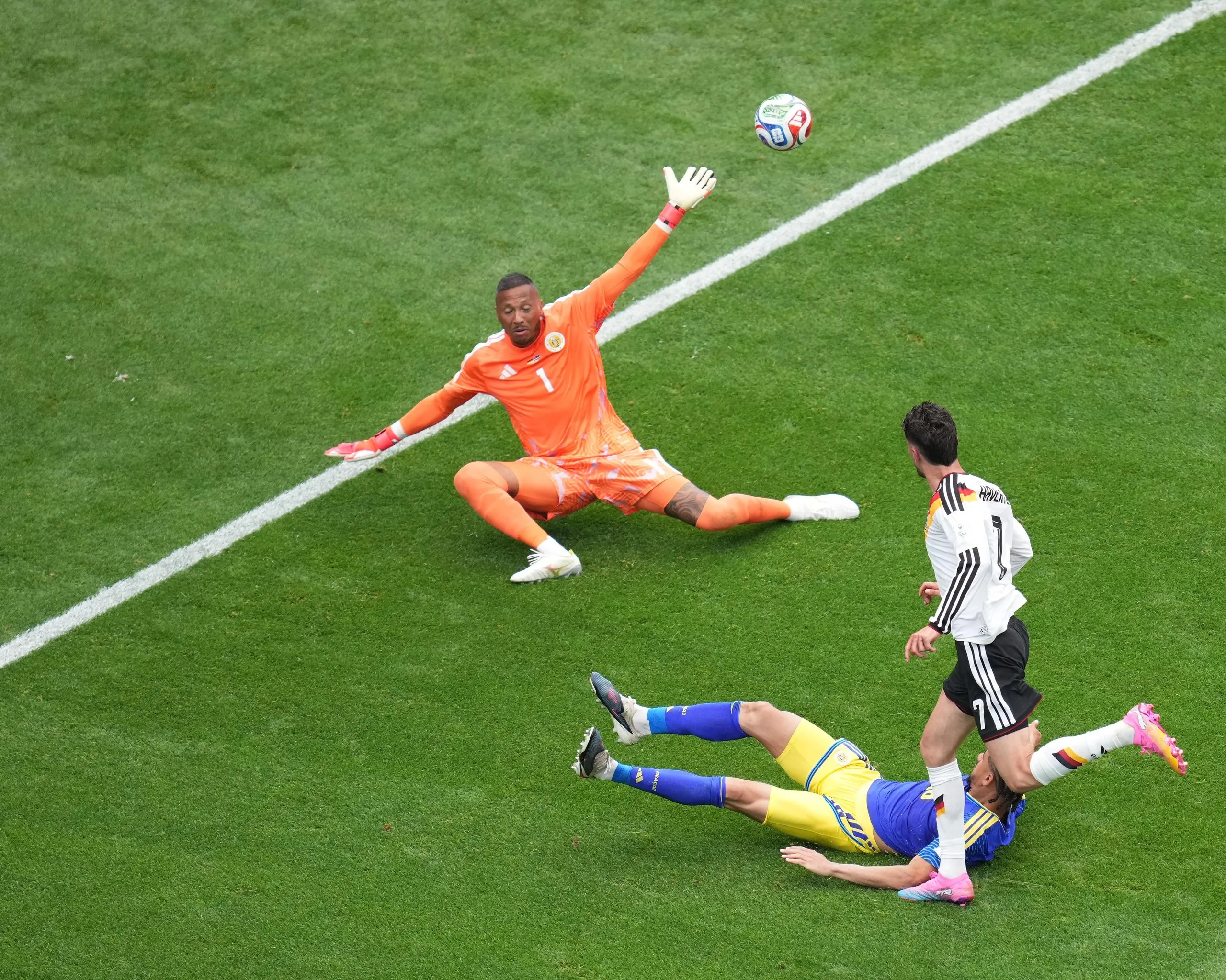 Kai Havertz scores a goal against Eloy Room (1) during the 2026 World Cup match between Germany and Curaçao