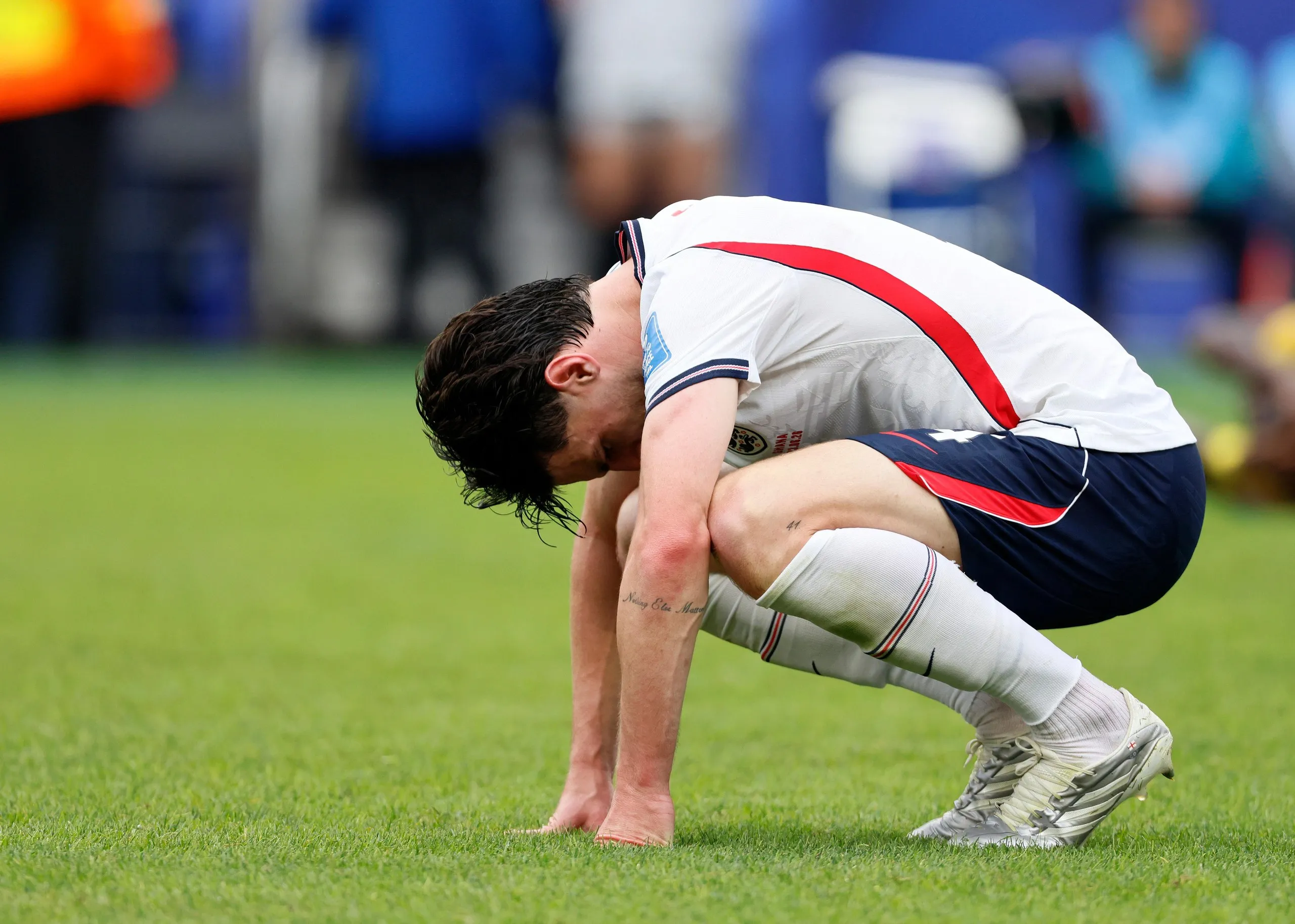 Declan Rice looks tired after during the World Cup Group L match between England and Ghana at Boston Stadium