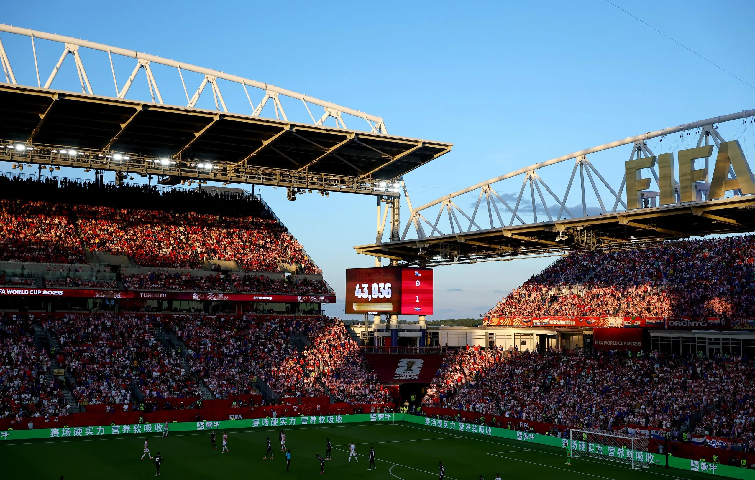 Panama v Croatia: Group L - FIFA World Cup 2026TORONTO, ONTARIO - JUNE 23: A general view as the screen shows an attendance of 43,036 during the FIFA World Cup 2026 Group L match between Panama and Croatia at Toronto Stadium on June 23, 2026 in Toronto, Ontario. (Photo by Megan Briggs/Getty Images)