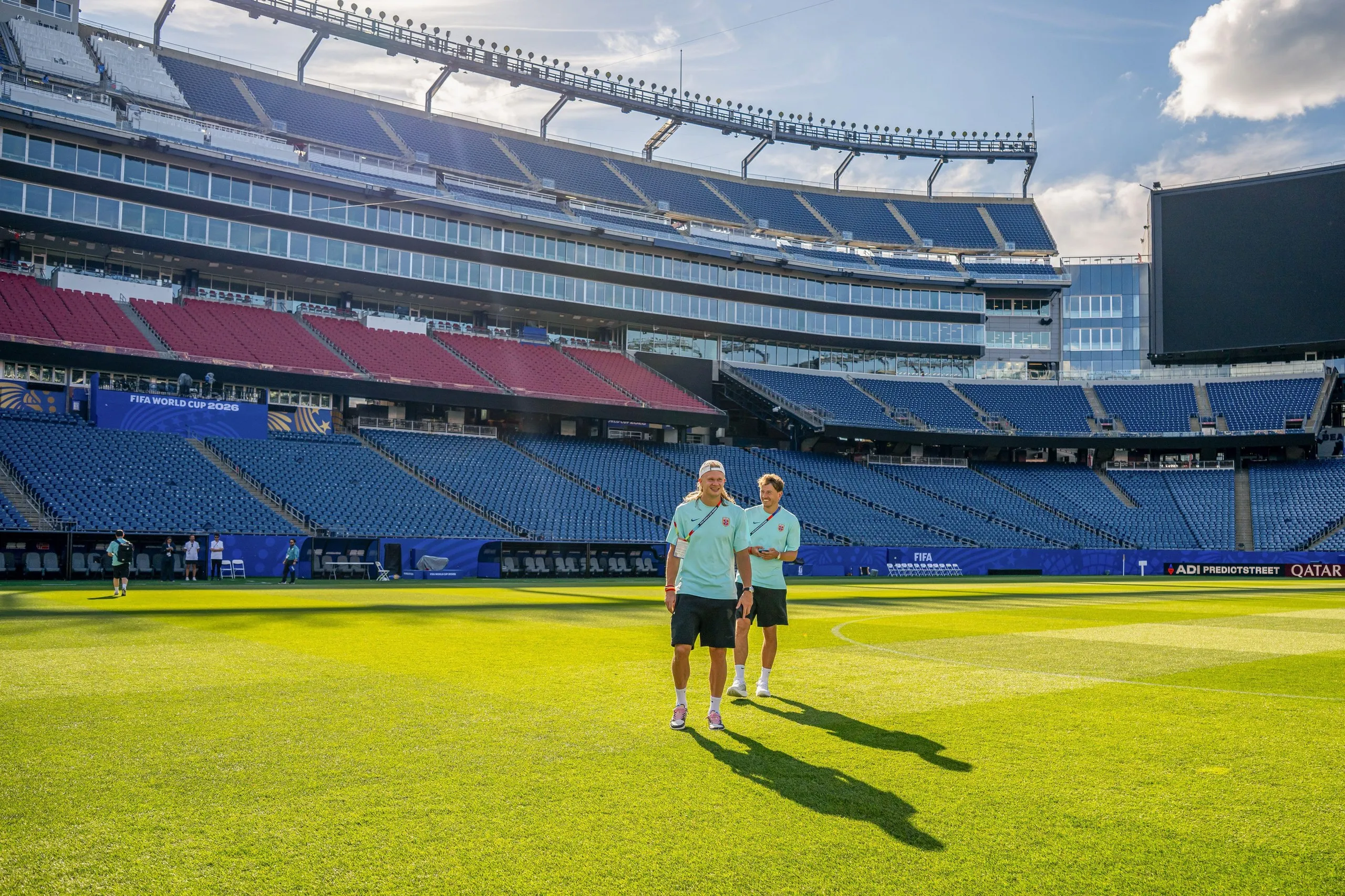 Erling Haaland and Sander Berge take a look at the Boston Stadium in Foxborough on Monday