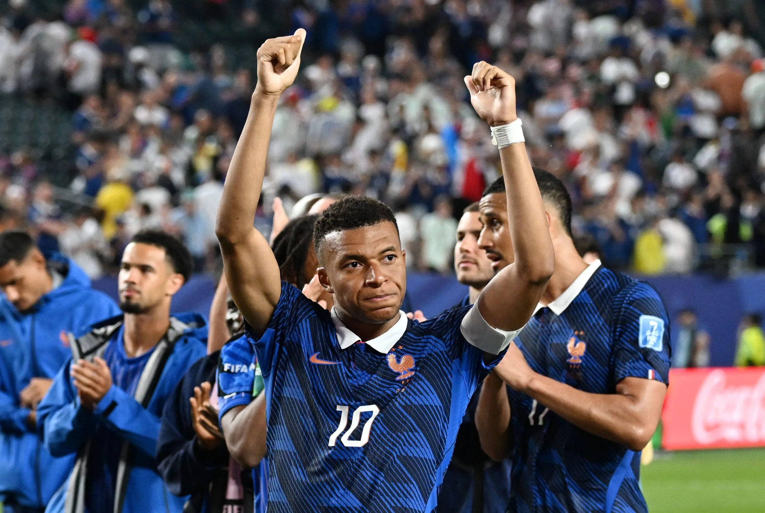 Kylian Mbappé celebrates after the match.