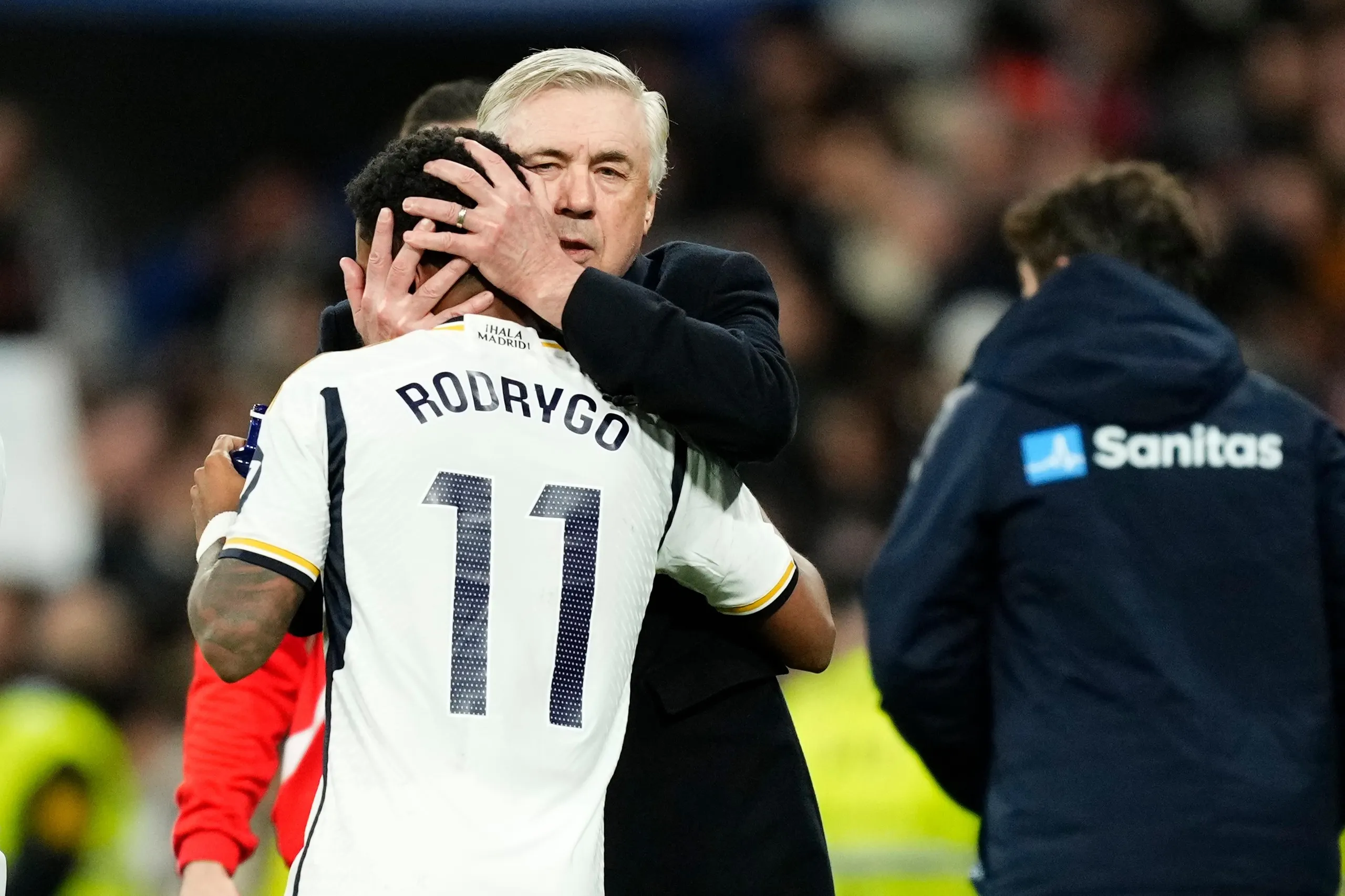 Rodrygo and Carlo Ancelotti.