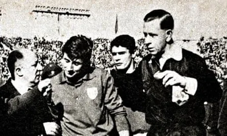 Ken Aston sends off Italy’s Giorgio Ferrini Ken Aston sends off Italy’s Giorgio Ferrini, escorting him from the pitch, after he had retaliated by kicking Chile players.