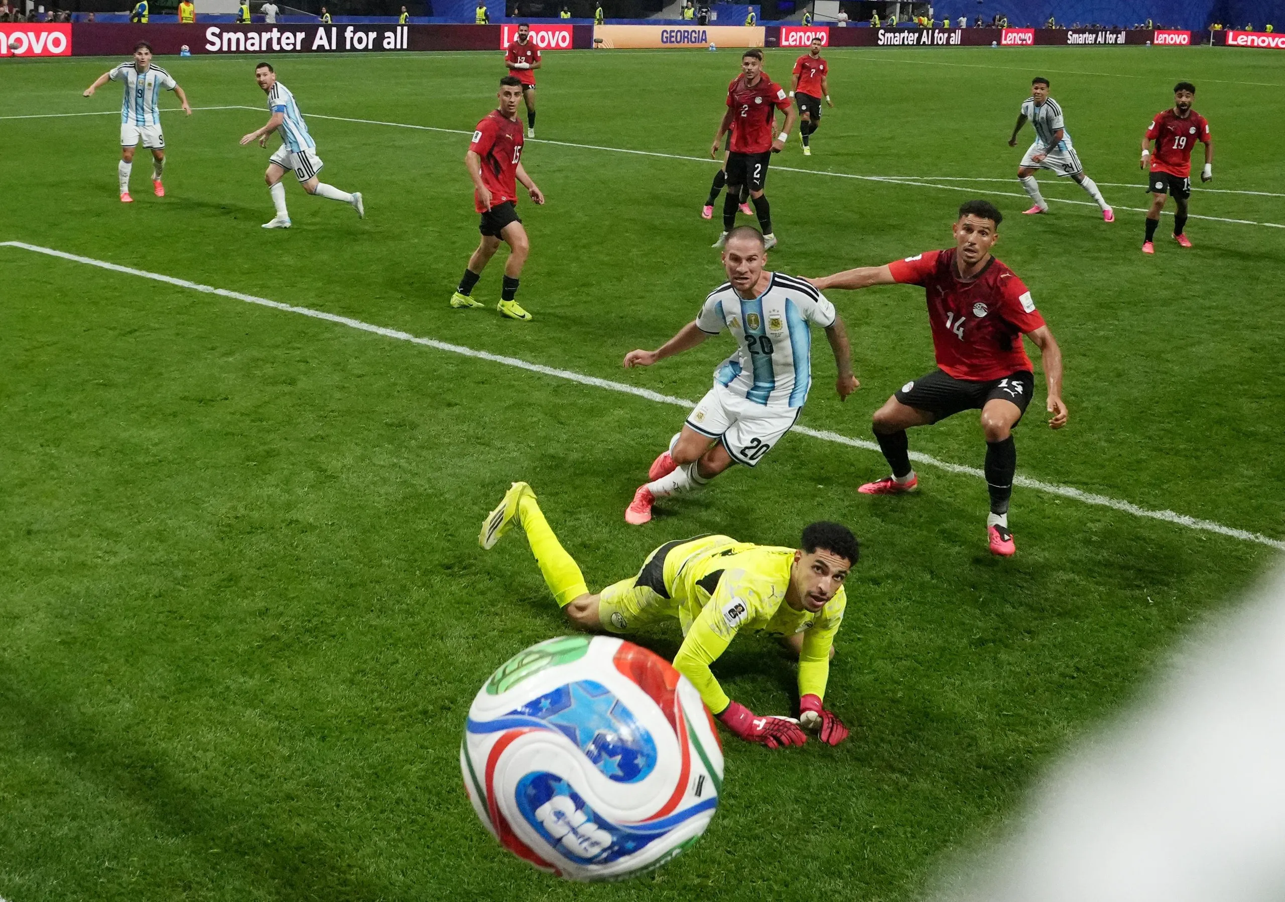 Lionel Messi (second left) equalises for Argentina.