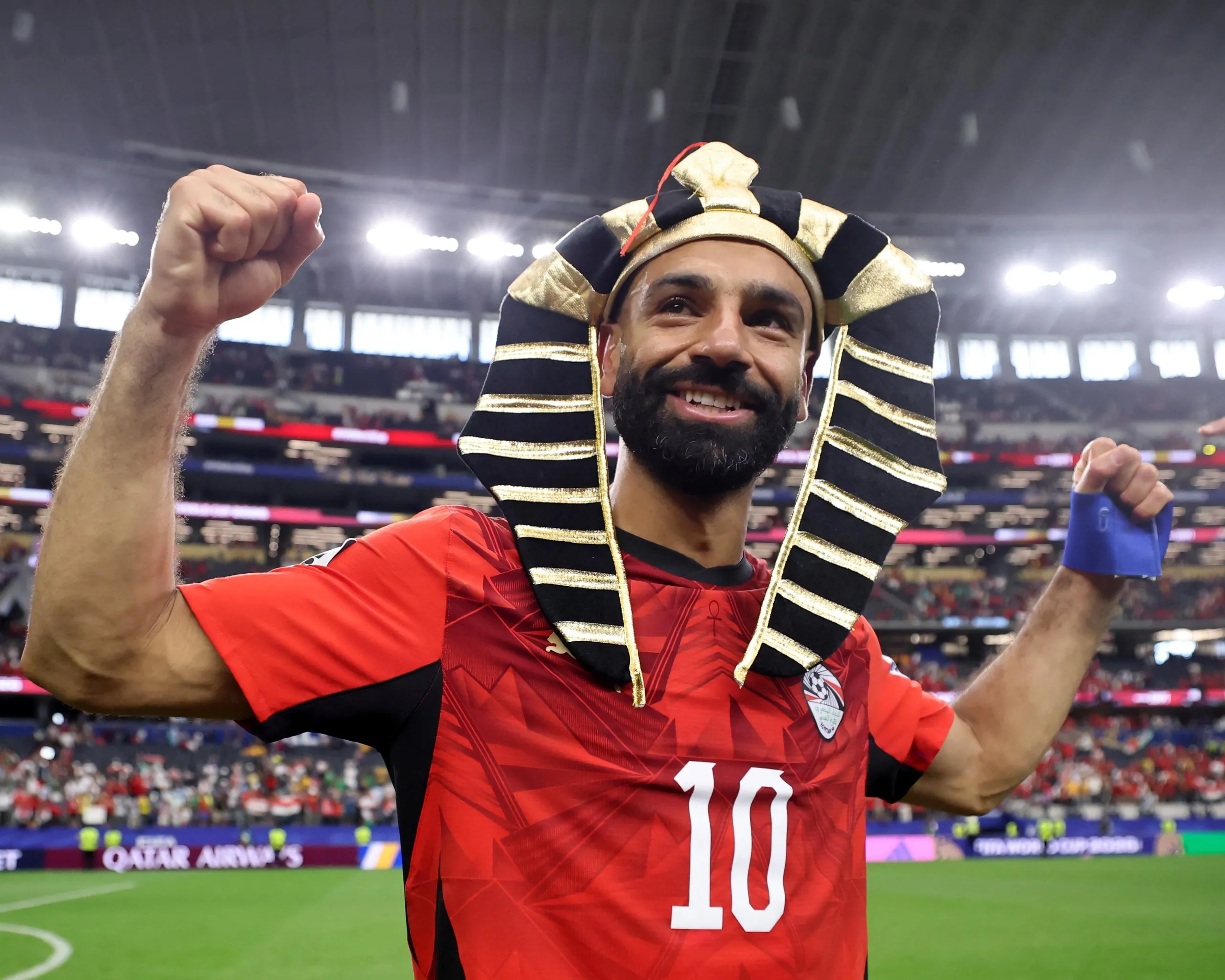 Mohamed Salah wearing a pharaoh’s headdress.
