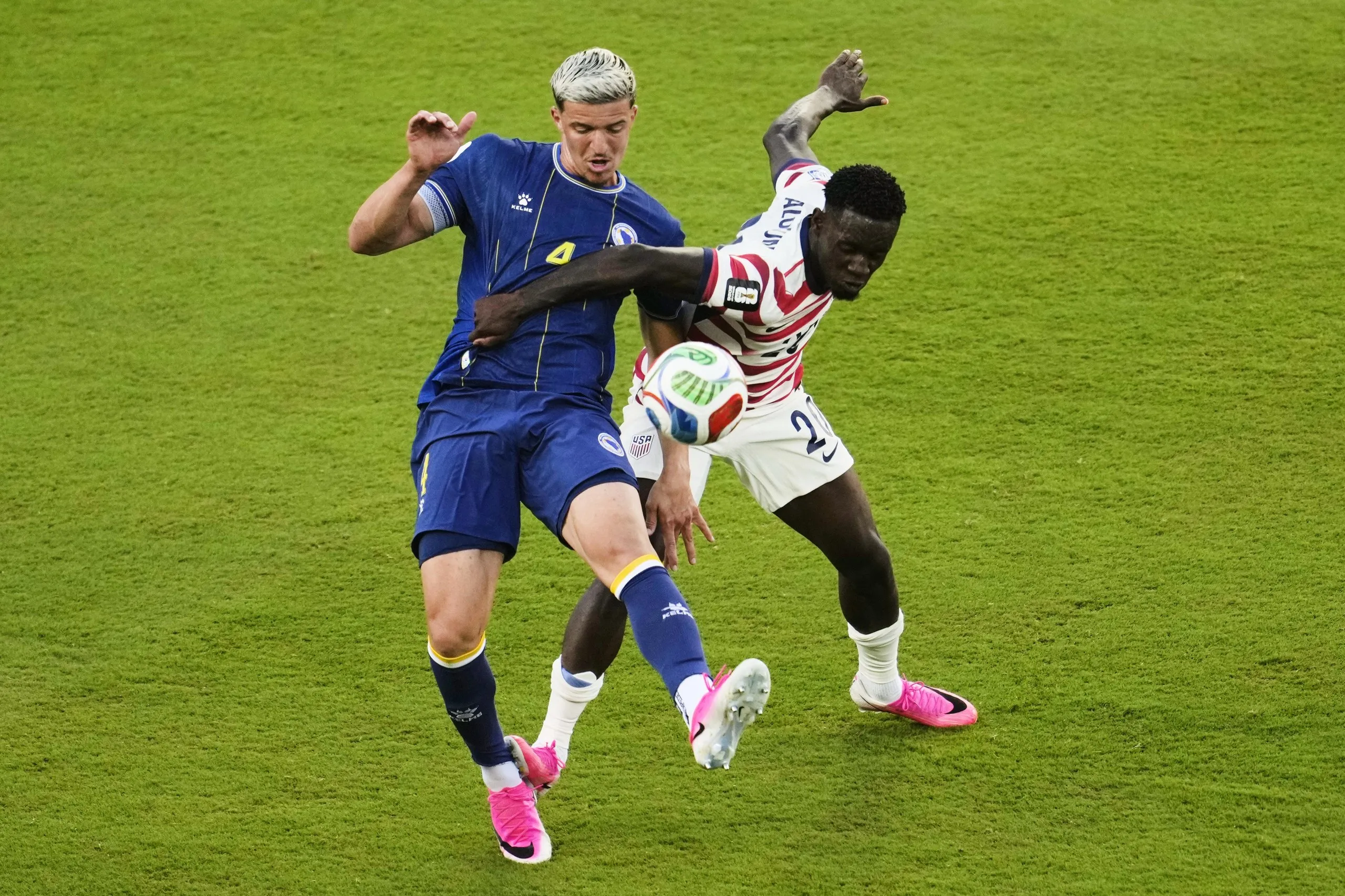 Folarin Balogun fouls Tarik Muharemovic to earn a red card