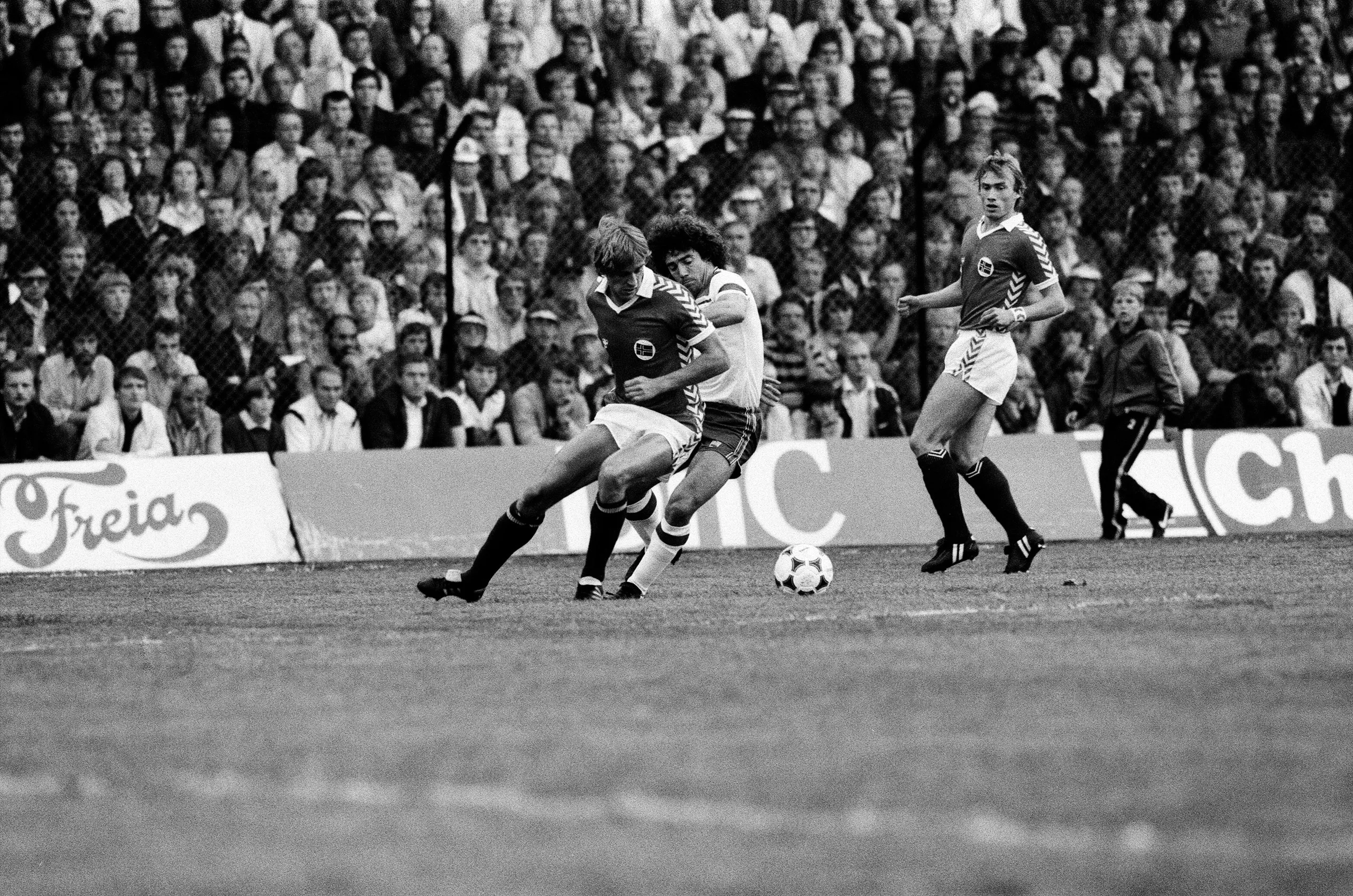 England in action against Norway in 1981. 