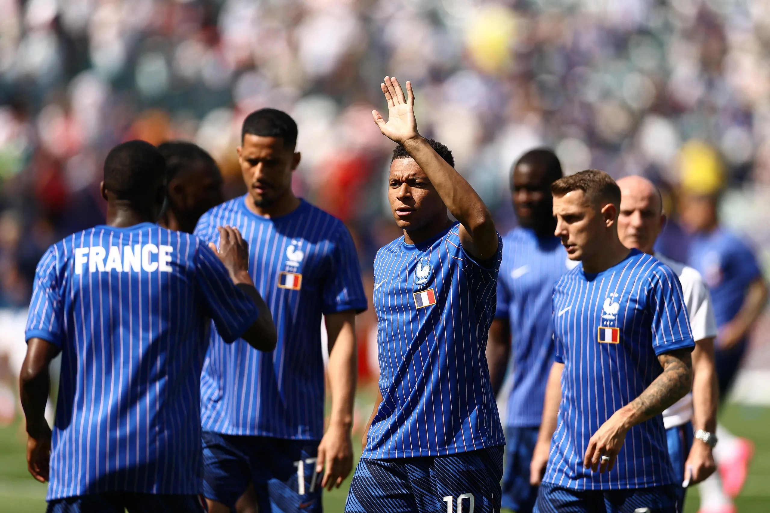 Kylian Mbappe during the warm up in Philadelphia