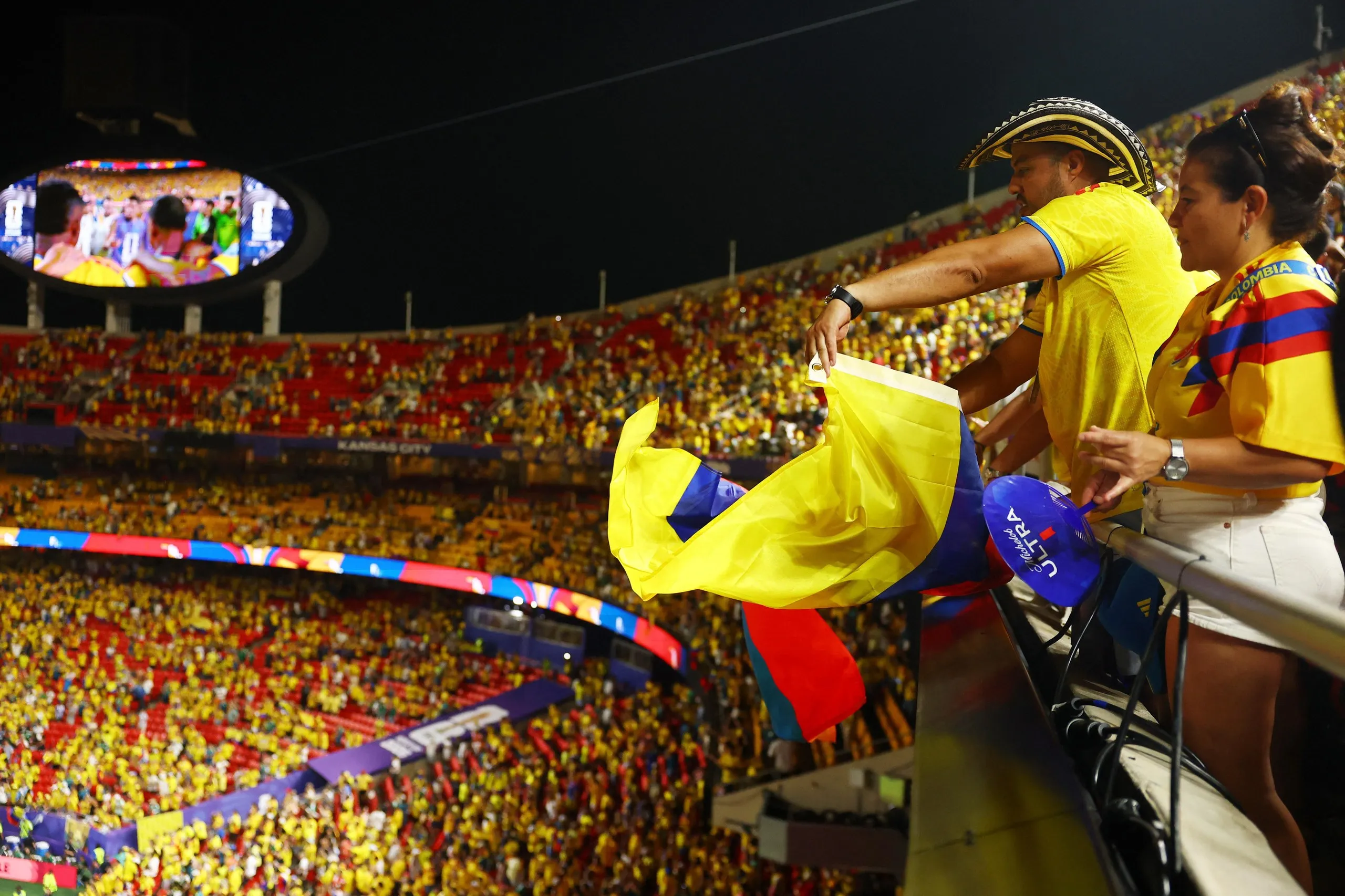 Colombia fans in the stands at Kansas City Stadium.
